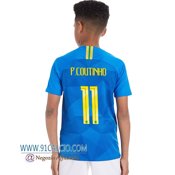 Maglia Brasile Bambino P.COUTINHO 11 Seconda 2018 2019 Azzurro