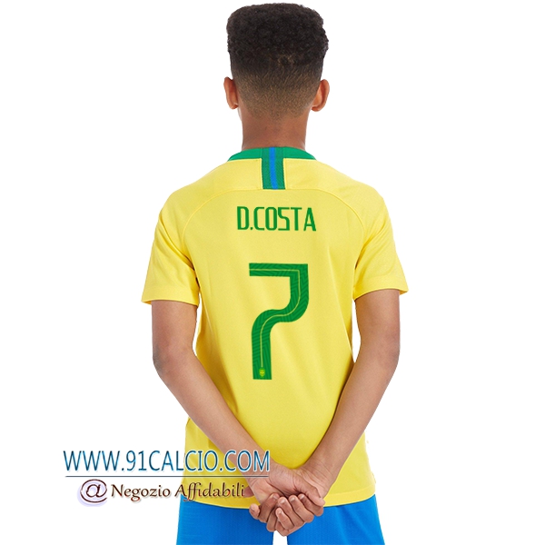 Maglia Brasile Bambino D.COSTA 7 Prima 2018 2019 Giallo
