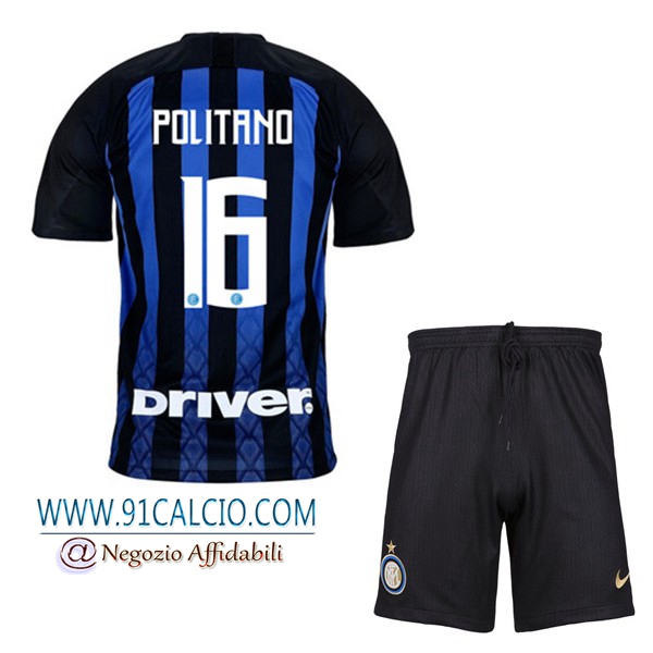 Gara Maglia Inter Milan Bambino POLITANO 16 Prima 2018 2019 Blu/Nero