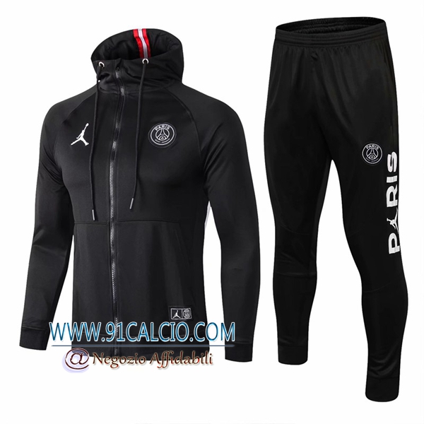 Tuta Calcio Jordan PSG Nero 2018 2019 | Felpa con Cappuccio + Pantaloni |  91calcio