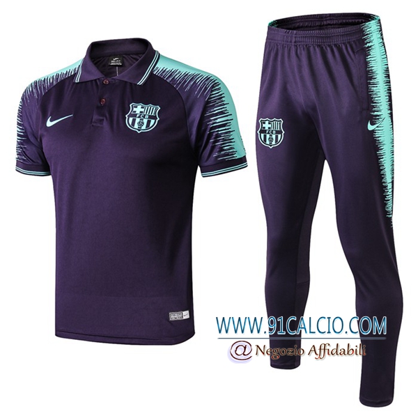 Kit Maglia Polo FC Barcellona + Pantaloni Blu Scuro/Verde 2019 2020