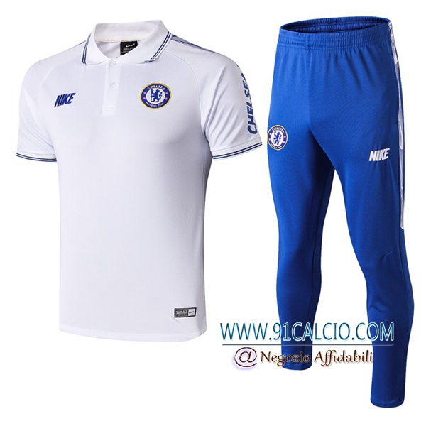 Kit Maglia Polo FC Chelsea + Pantaloni Bianco 2019 2020