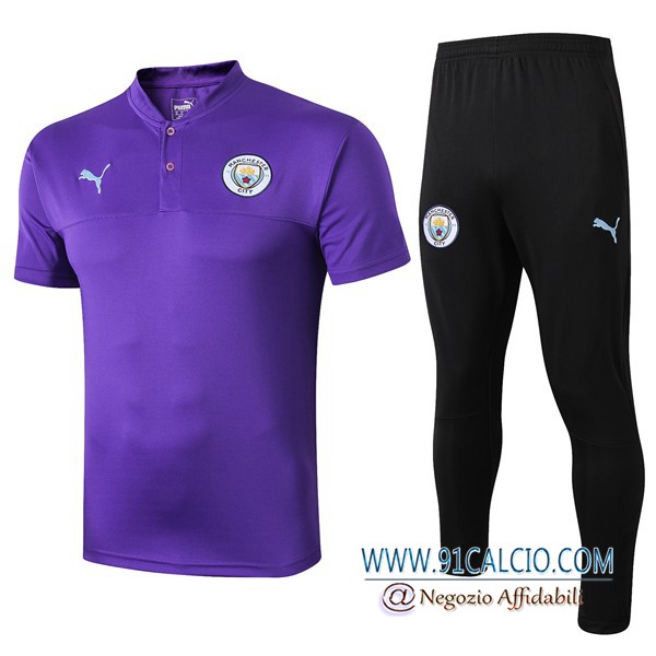 Kit Maglia Polo Manchester City + Pantaloni Porpora 2019 2020