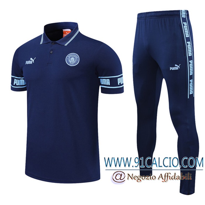Kit Maglia Polo Manchester City + Pantaloni Blu 2021/2022