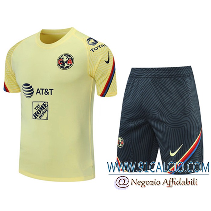 Kit Maglia Allenamento Club America + Pantaloncini Giallo 2021/2022