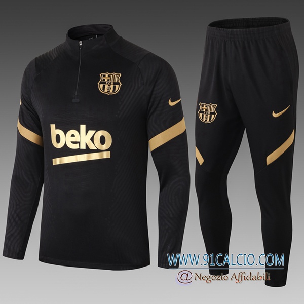 Tuta Allenamento FC Barcellona Bambino Nero 2020 2021 | Felpa + Pantaloni
