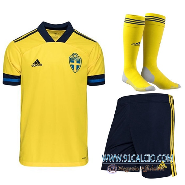 Kit Maglie Calcio Svezia Prima (Pantaloncini+Calzettoni) UEFA Euro 2020