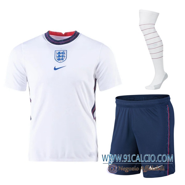 Kit Maglie Calcio Inghilterra Prima (Pantaloncini+Calzettoni) UEFA Euro 2020