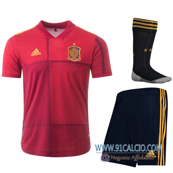 Kit Maglie Calcio Spagna Prima (Pantaloncini+Calzettoni) UEFA Euro 2020