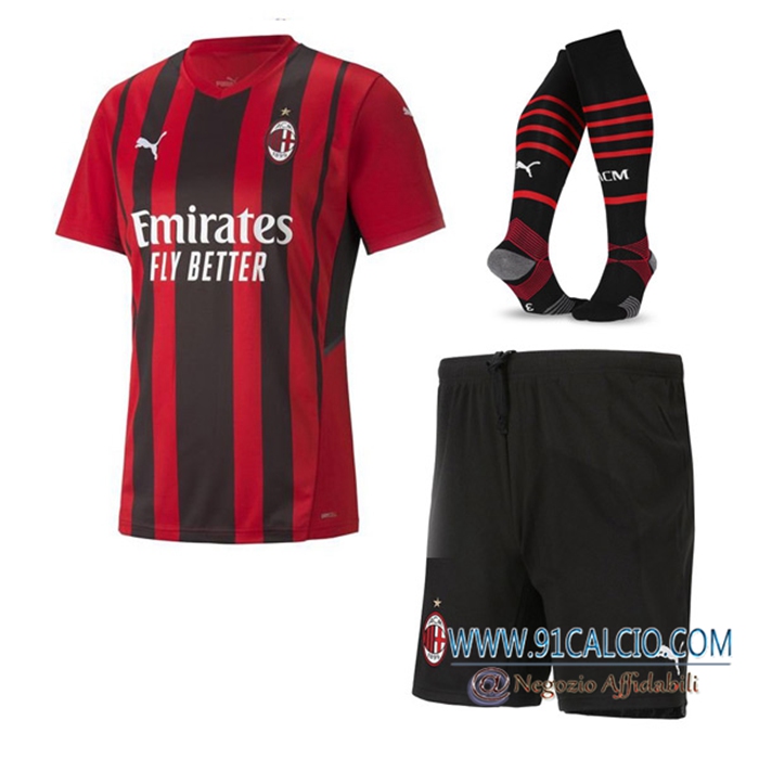 Kit Maglie Calcio AC Milan Prima (Pantaloncini + Calzettoni) 2021/2022
