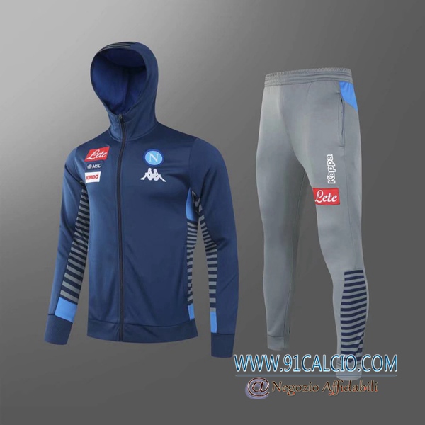 Tuta Allenamento SSC Napoli Blu 2020 2021 Giacca con cappuccio + Pantaloni