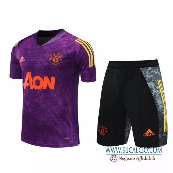 Kit Maglia Allenamento Manchester United + Shorts Porpora 2020 2021