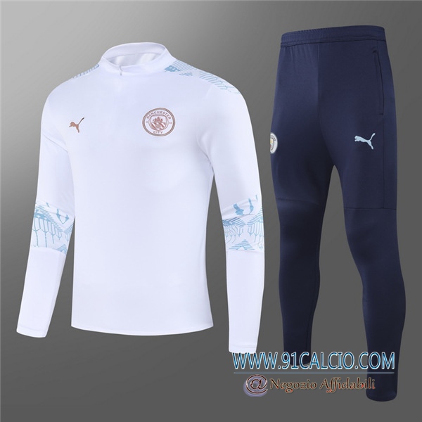 Tuta Allenamento Manchester City Bambino Bianco 2020 2021 | Felpa + Pantaloni