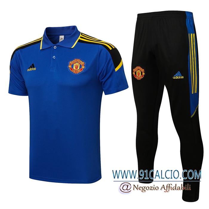 Kit Maglia Polo Manchester United + Pantaloni Blu/Nero 2021/2022 -01