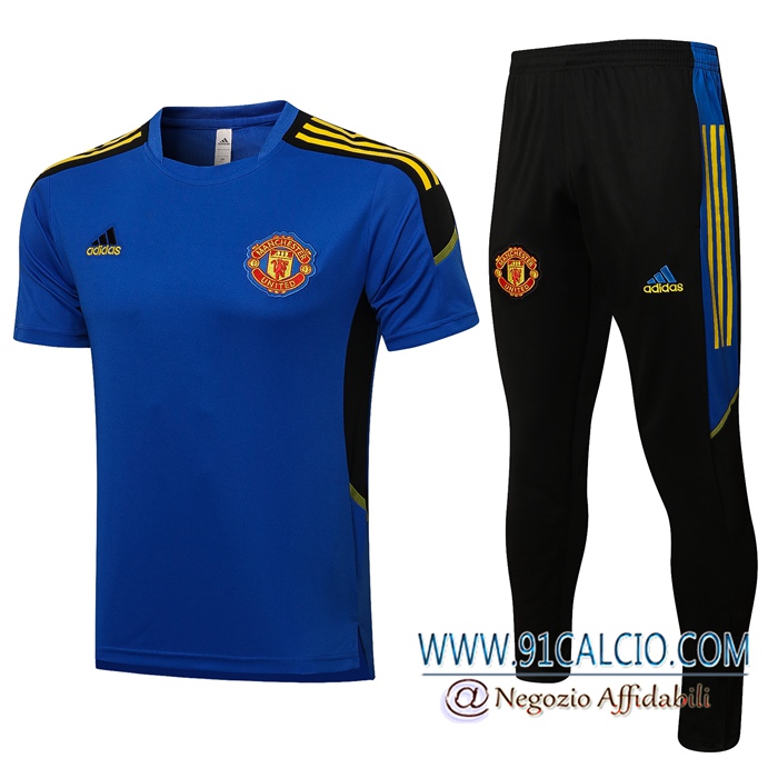 Kit Maglia Polo Manchester United + Pantaloni Blu/Nero 2021/2022