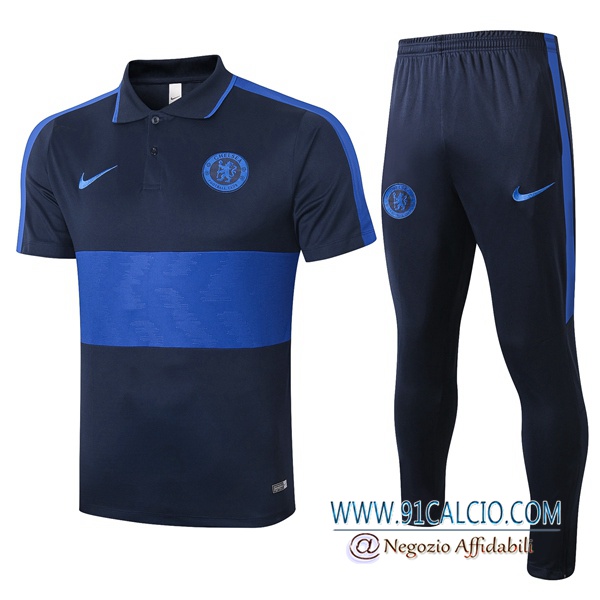 Kit Maglia Polo FC Chelsea + Pantaloni Blu Royal 2020 2021
