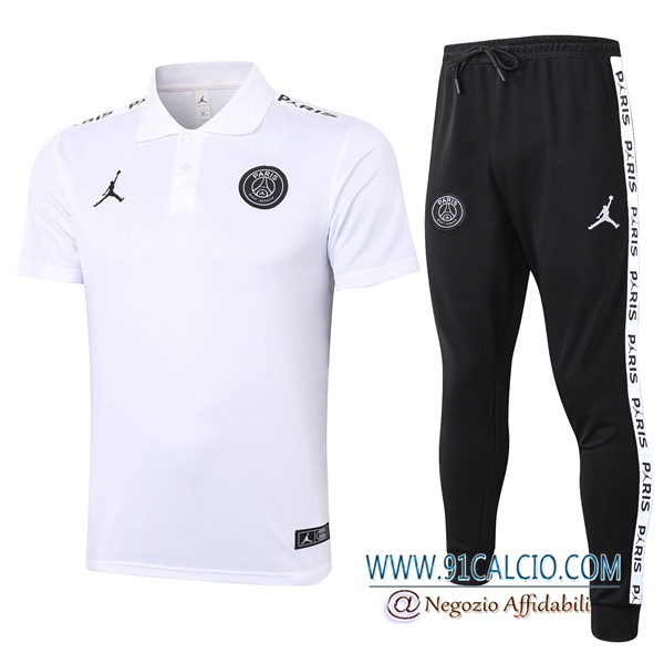 Kit Maglia Polo Paris PSG Jordan + Pantaloni Bianco 2020 2021