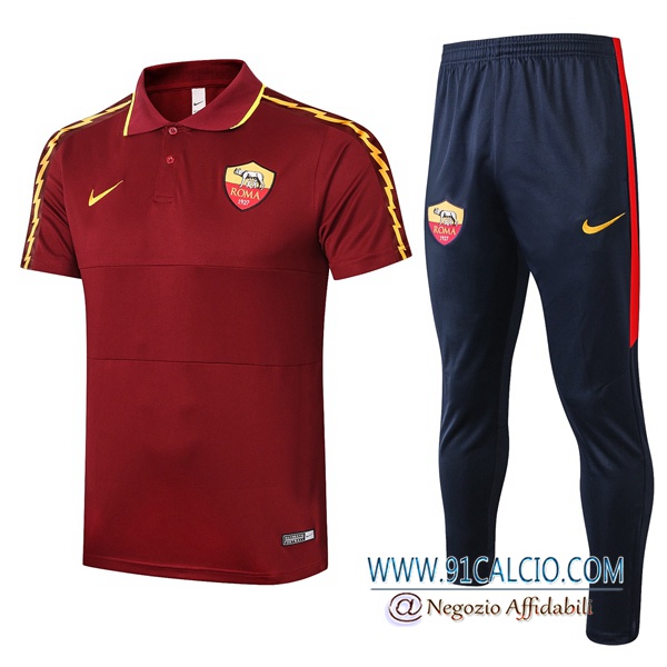 Kit Maglia Polo AS Roma + Pantaloni Rosso Scuro 2020 2021
