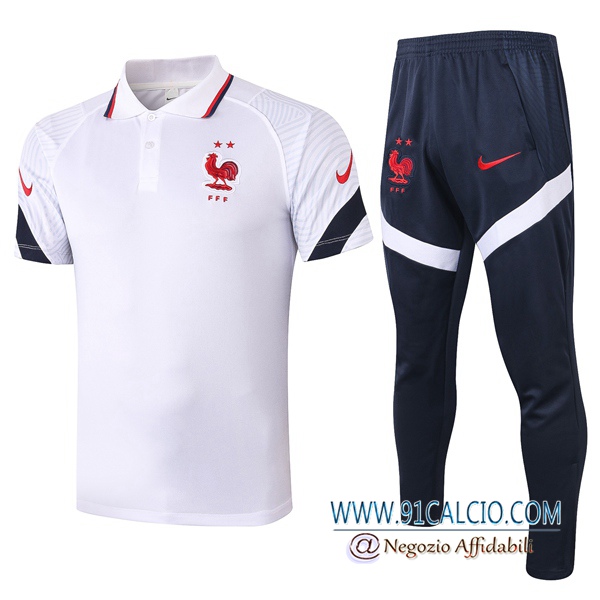 Kit Maglia Polo Francia + Pantaloni Bianco 2020 2021