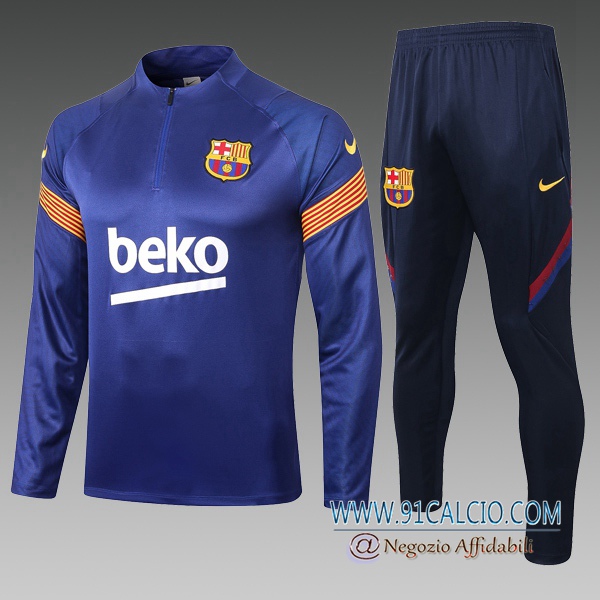 Tuta Allenamento FC Barcellona Bambino Blu 2020 2021 | Felpa + Pantaloni