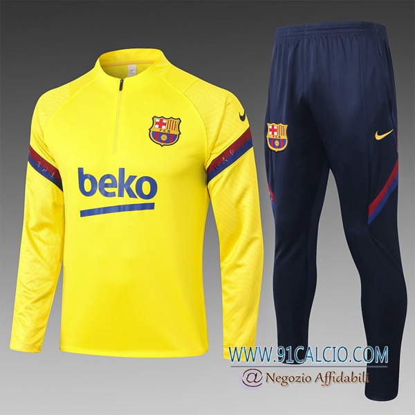 Tuta Allenamento FC Barcellona Bambino Giallo 2020 2021 | Felpa + Pantaloni