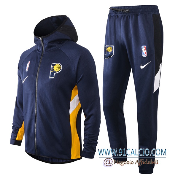 Tuta Allenamento Indiana Pacers Blu Royal 2020 2021 Giacca con cappuccio + Pantaloni