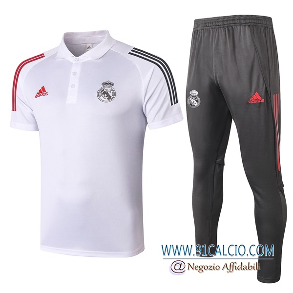 Kit Maglia Polo Real Madrid + Pantaloni Bianco 2020 2021