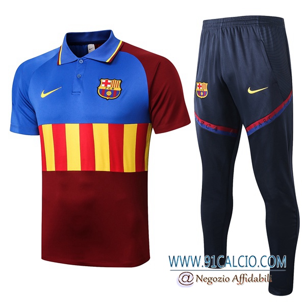 Kit Maglia Polo FC Barcellona + Pantaloni Blu Rosso 2020 2021