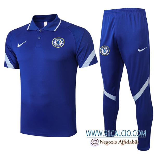 Kit Maglia Polo FC Chelsea + Pantaloni Blu 2020 2021