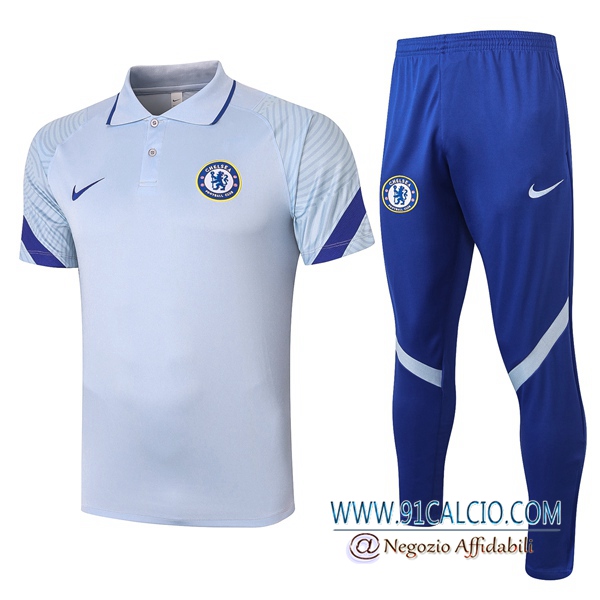 Kit Maglia Polo FC Chelsea + Pantaloni Grigio 2020 2021