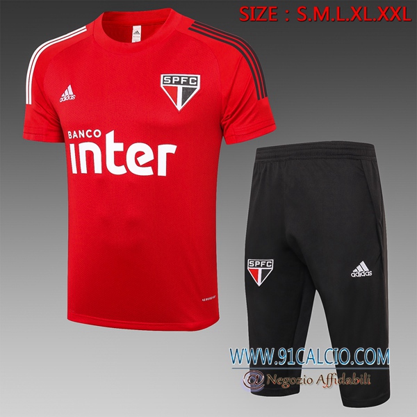 Kit Maglia Allenamento Sao Paulo FC Pantaloni 3/4 Rosso 2020 ...