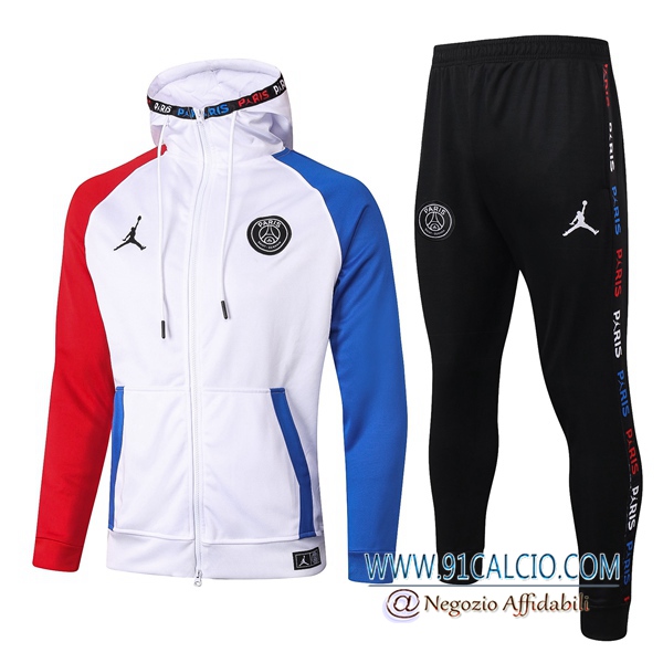 Tuta Allenamento Pairis PSG Jordan Bianco 2020 2021 Giacca con cappuccio + Pantaloni