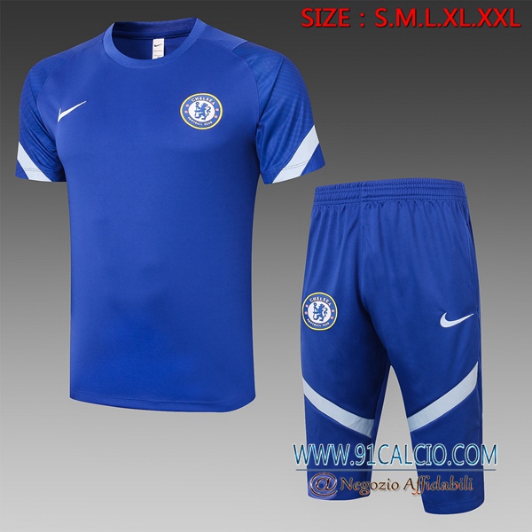 Kit Maglia Allenamento FC Chelsea Pantaloni 3/4 Blu 2020 2021 ...