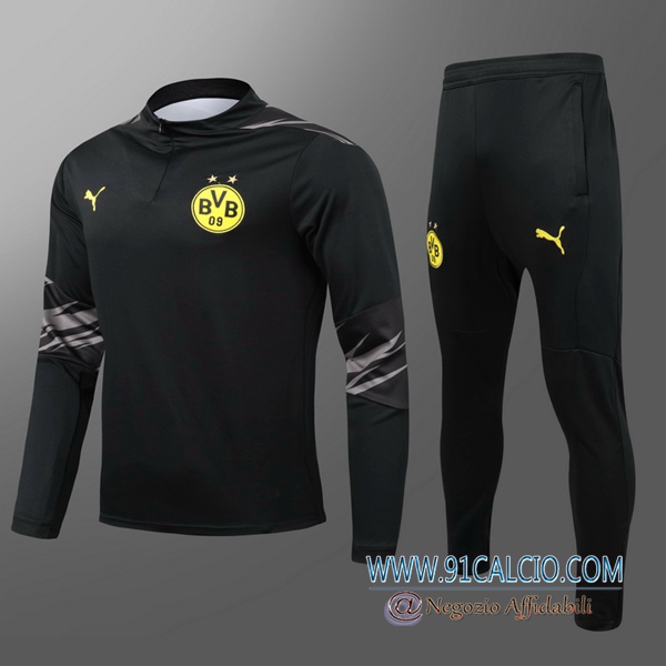 Tuta Allenamento Dortmund BVB Bambino Nero 2020 2021 | Felpa + Pantaloni