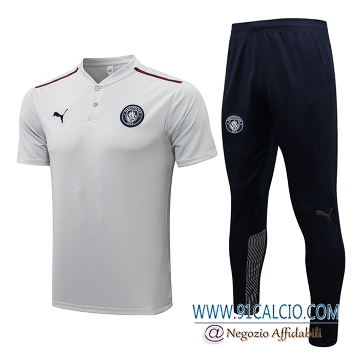 Kit Maglia Polo Manchester City + Pantaloni Grigio/Nero 2021/2022