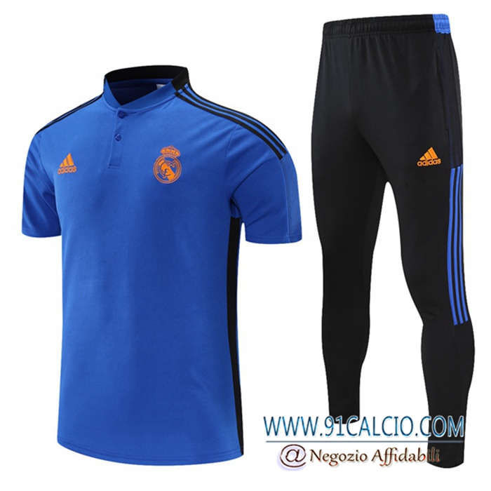 Kit Maglia Polo Real Madrid + Pantaloni Nero/Blu 2021/2022 -01