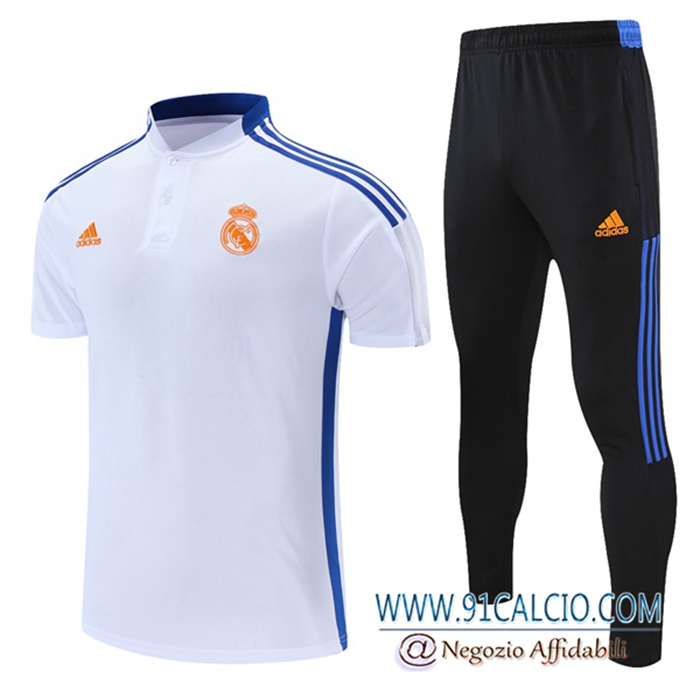 Kit Maglia Polo Real Madrid + Pantaloni Bianca/Blu 2021/2022