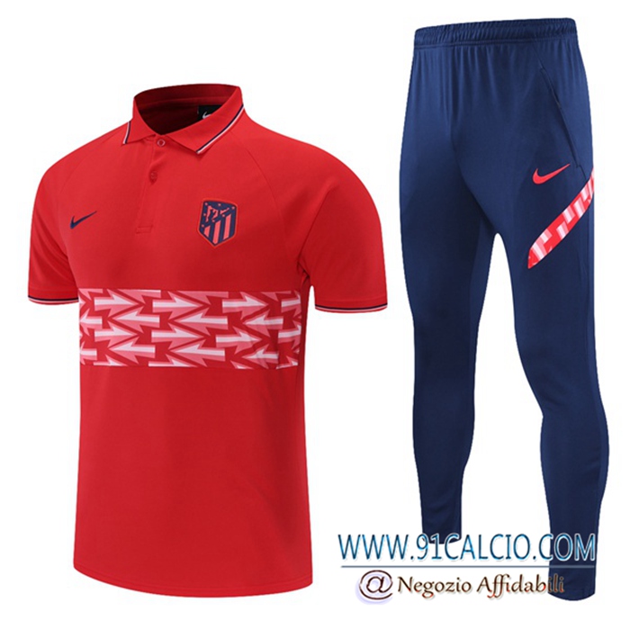 Kit Maglia Polo Atletico Madrid + Pantaloni Bianca/Rosso 2021/2022