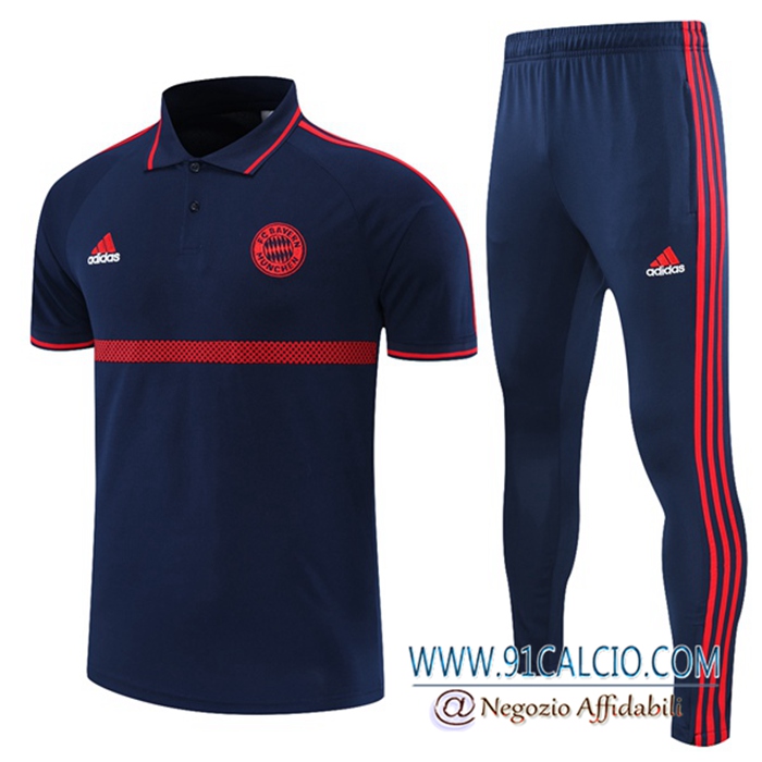 Kit Maglia Polo Bayern Monaco + Pantaloni Blu Navy/Rosso 2021/2022
