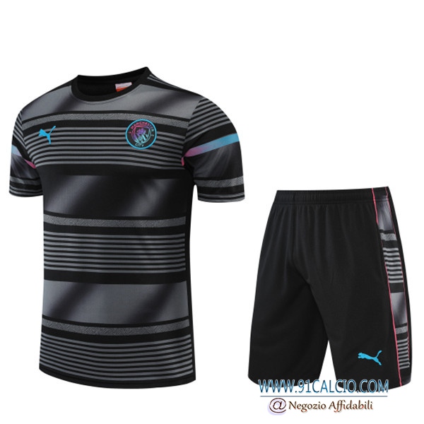 T Shirt Allenamento +Pantaloncini Manchester City Nero 2022/2023