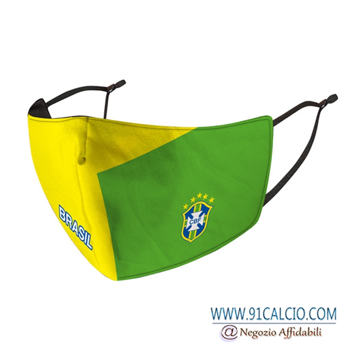 Mascherine Calcio Brasile Giallo/Verde Reutilisable