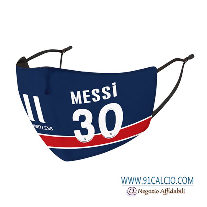 Mascherine Calcio PSG Messi 30 Blu Reutilisable
