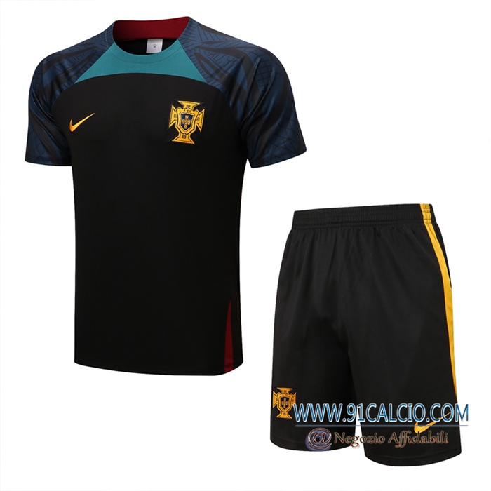 T Shirt Allenamento + Pantaloncini Portogallo Nero 2022/2023