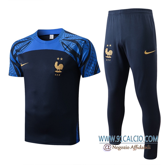 T Shirt Allenamento + Pantaloni Francia blu navy 2022/2023