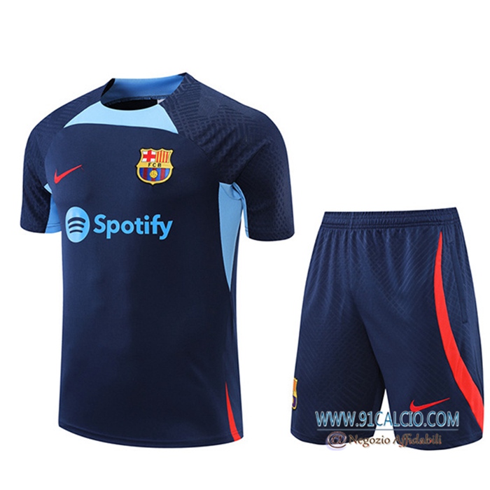 Kit Maglia Allenamento + Pantaloncini FC Barcellona blu navy 2022/2023