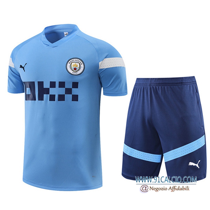 Kit Maglia Allenamento + Pantaloncini Manchester City Blu 2022/2023