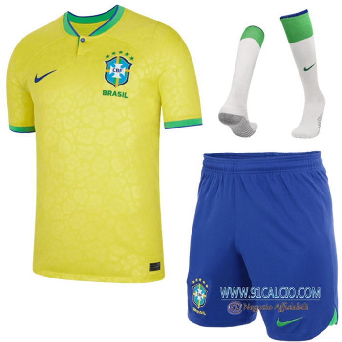 Maglie Calcio Brasile Prima (Pantaloncini + Calzini) Coppa Del Mondo 2022