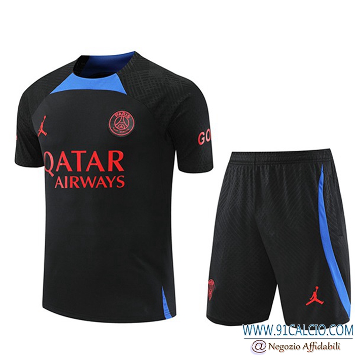 Insieme T Shirt Allenamento + Pantaloncini Jordan PSG Nero 2022/2023