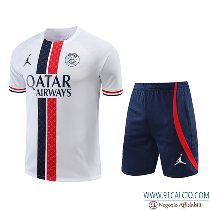 Insieme T Shirt Allenamento + Pantaloncini Jordan PSG Bianco 2022/2023