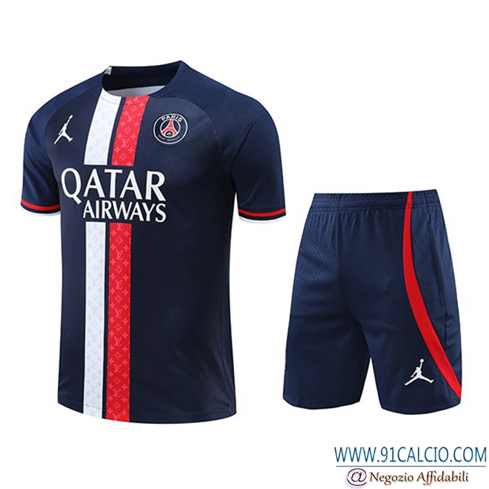 Insieme T Shirt Allenamento + Pantaloncini Jordan PSG Blu 2022/2023
